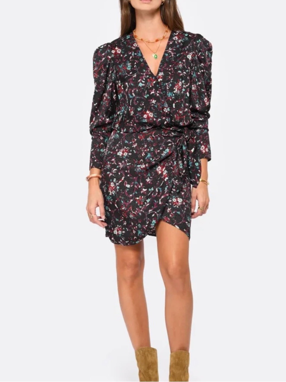 Isabel Marant Black Floral Wrap Mini Dress